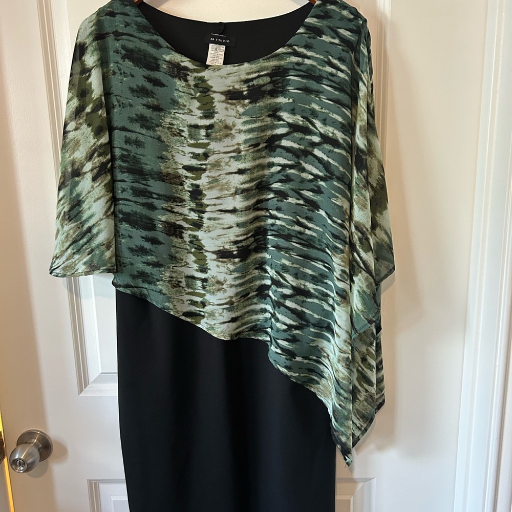 Aa Studio Asymmetrical Dress with Green Pattern